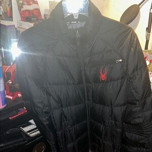 Spyder Men's Black Puffer Jacket with Red Logo